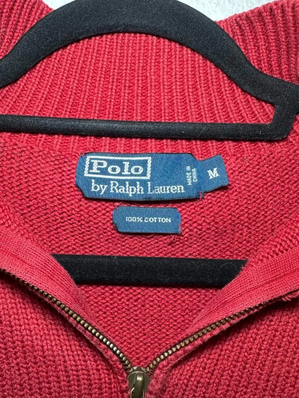 VINTAGE Polo Ralph Lauren Mens Red Pony Pullover Quarter Zip Sweater Size Medium